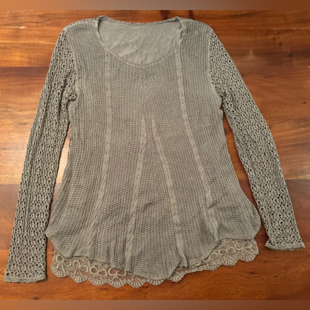Seduzione Womens Green Knit Overlay Tunic Top Blouse Langelook Made In Italy O/S